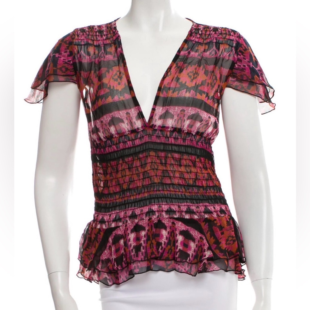 Diane Von Furstenberg Sexy 100% Silk Pretty Pink and Black Women's Top Sz 4